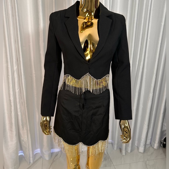 Crystal Fringe Blazer Jacket / Skirt set sz 0 - Picture 2 of 6